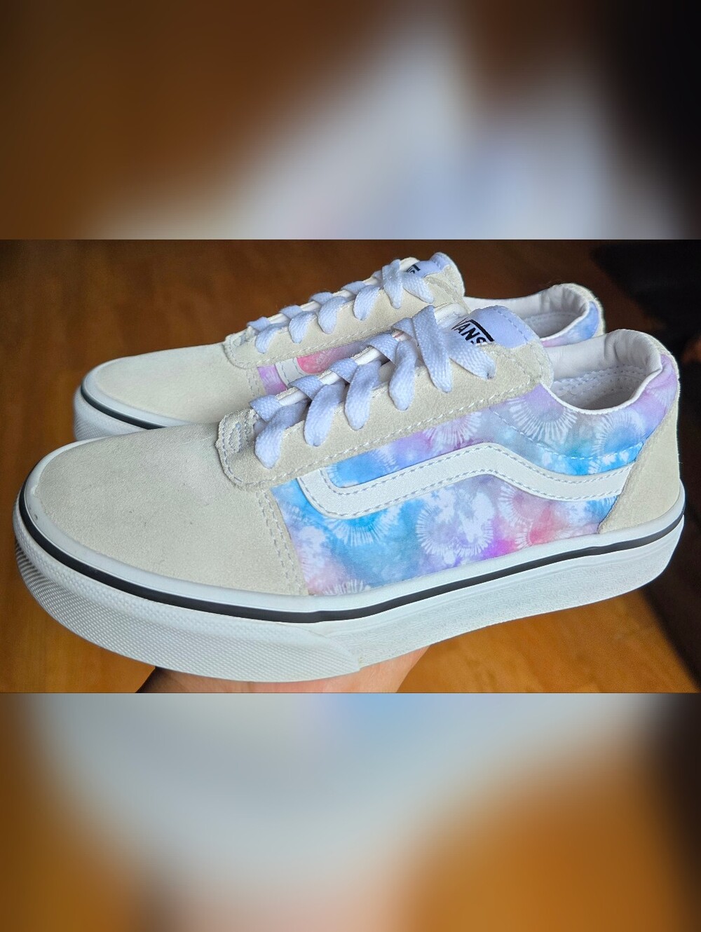 Sz 2.5 Little Girl's VANS WARD Cream Suede/Salmon Tie Dye